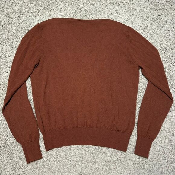 Sandro Paris Brown Open Knit V-Neck Sweater, Size FR 1 (US 4) - Picture 8 of 10